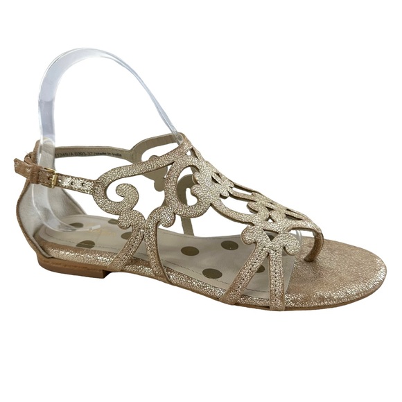 Boden Gold Metallic Leather Filigree Flat Thong Sandals Size 37/ US 6 - Picture 3 of 16